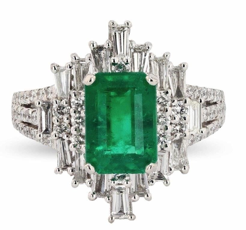 1.19CTW DIAMOND 1.97CT EMERALD PLATINUM RING (1 of 4)
