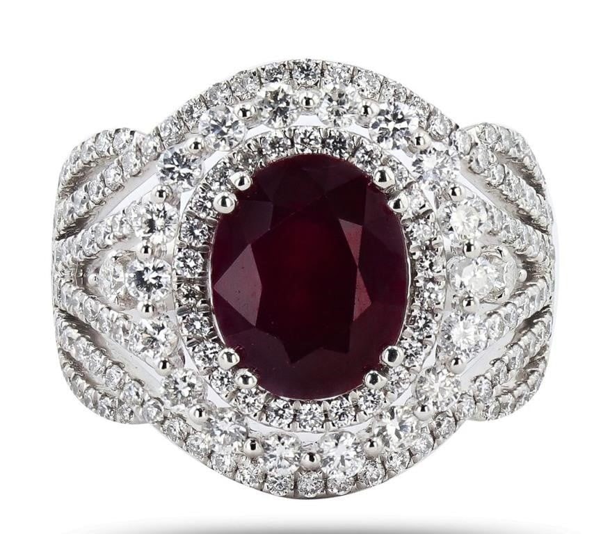 3.66CT BURMESE RUBY 1.4CTW DIA PLATINUM RING GIA (1 of 5)