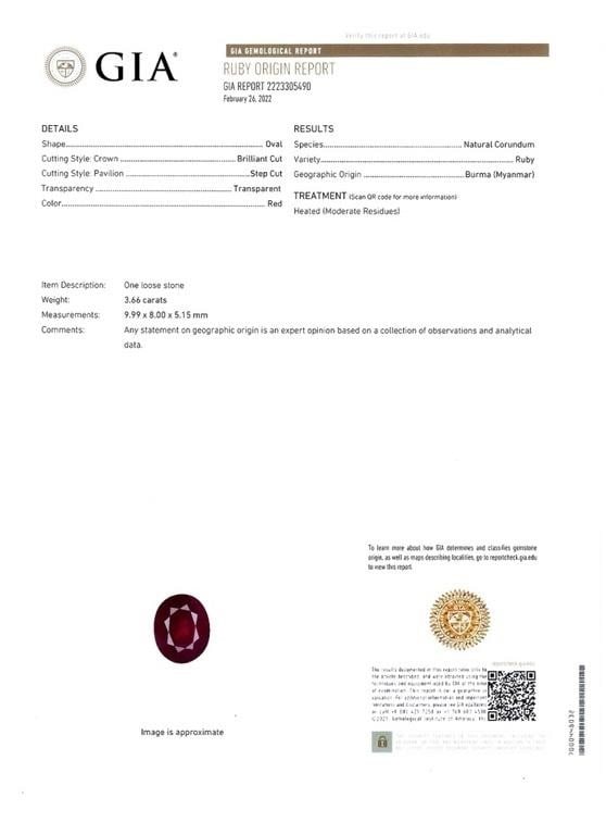 3.66CT BURMESE RUBY 1.4CTW DIA PLATINUM RING GIA - 5