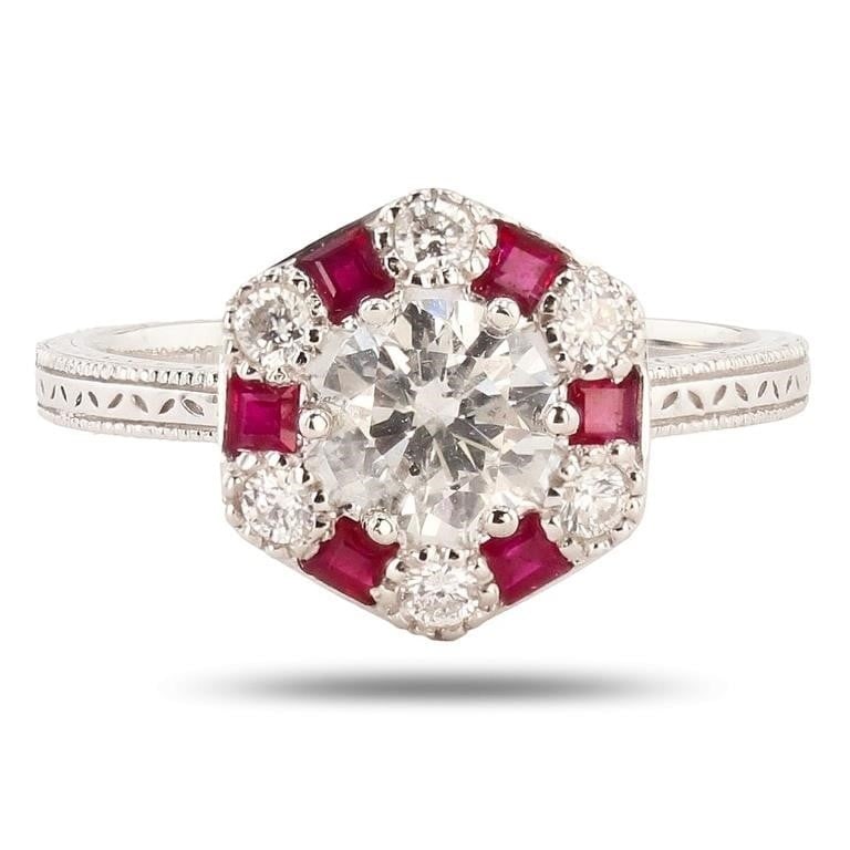 PLATINUM LADIES RING W/ DIAMOND & RUBY NEW (1 of 4)
