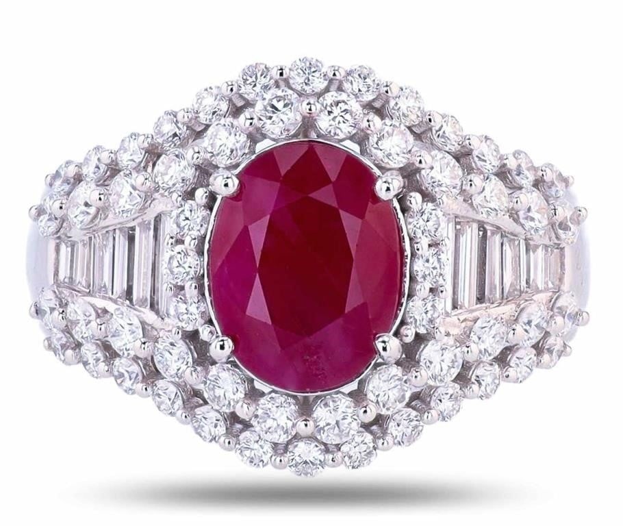 1.28CTW DIA 2.58CT BURMESE RUBY PLATINUM RING GIA (1 of 5)