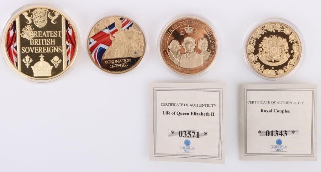 QUEEN ELIZABETH GOLD PLATED COMMEMORATIVE COINS (1 of 6)