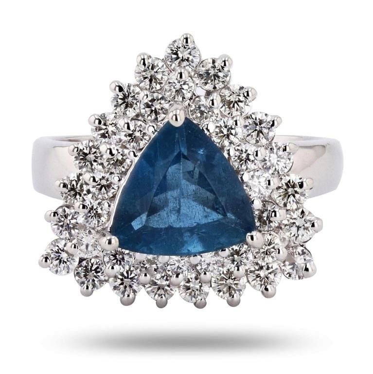 1.15CTW DIAMOND 14K WHITE GOLD LADIES RING W/ AQUA (1 of 4)