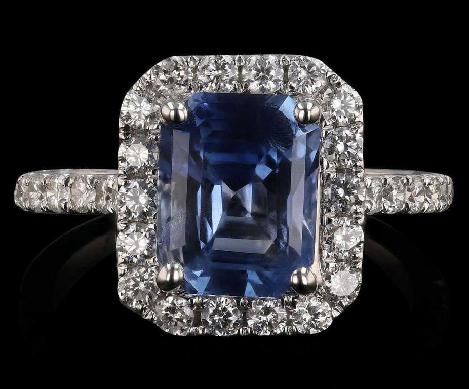 18K WHITE GOLD LADIES RING W/ TANZANITE & DIAMOND (1 of 5)