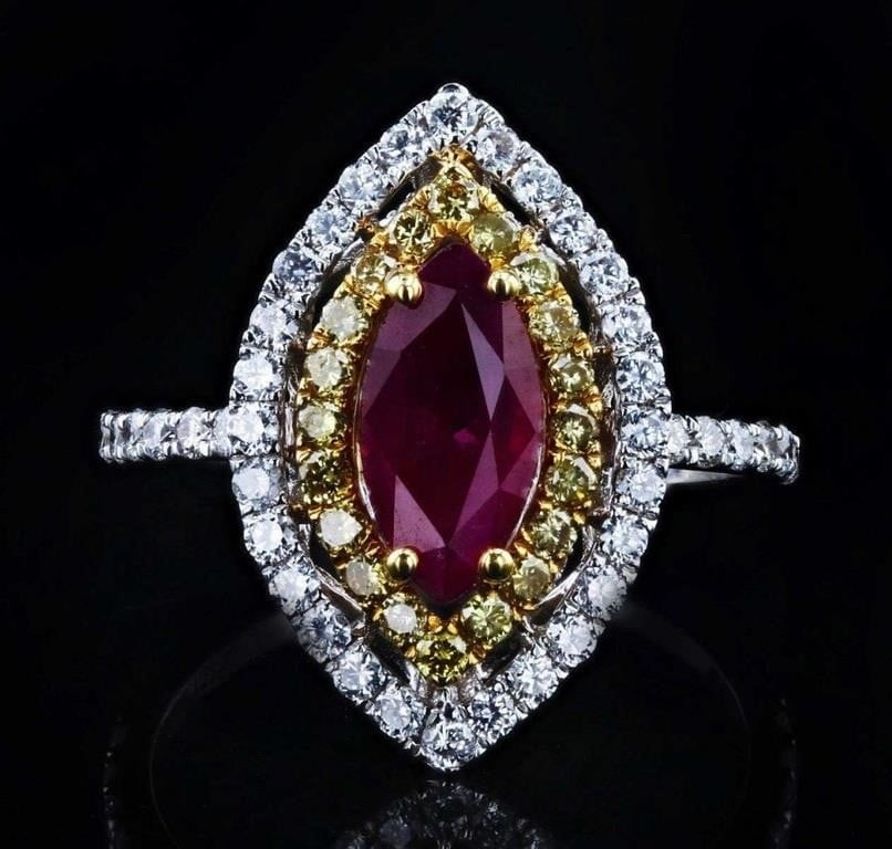 1.15CT RUBY 18K WHITE/YELLOW GOLD RING W/ DIAMONDS (1 of 3)