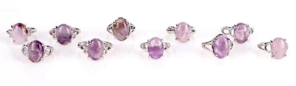 PURPLE NATURAL AMETHYST LADIES SILVER-TONE RINGS (1 of 3)