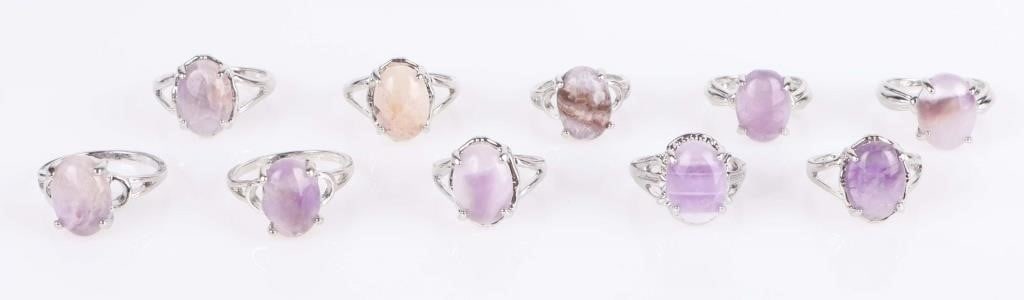 PURPLE NATURAL AMETHYST LADIES SILVER-TONE RINGS (1 of 4)