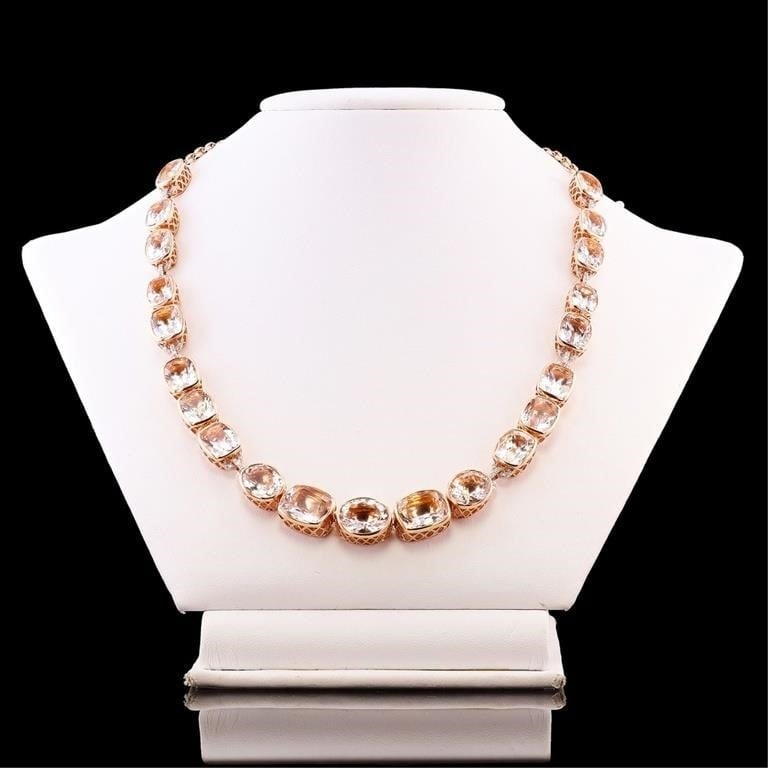 14K ROSE GOLD LADIES NECKLACE W/ DIA & MORGANITE (1 of 4)