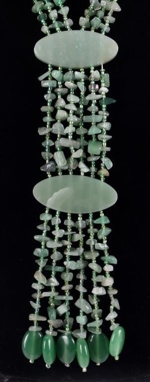 LUISA DELLA SALDA GREEN JADE BEAD LADIES NECKLACE: Luisa della Salda Green jade beaded ornate ladies necklace. Stone Type: Jade Weight: 120.70 Grams Size: 23.35" Condition: Little to no wear, see images for details.