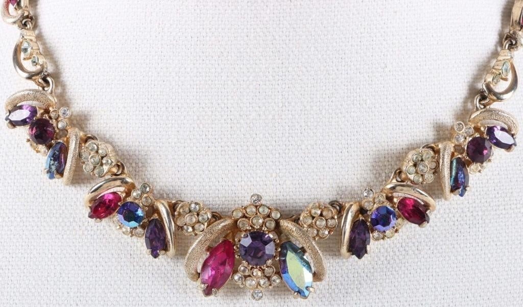 VINTAGE WEISS IRIDESCENT RHINESTONE NECKLACE: Vintage Weiss iridescent rainbow rhinestone ladies necklace. Size: 16.5" length Condition: See pictures.