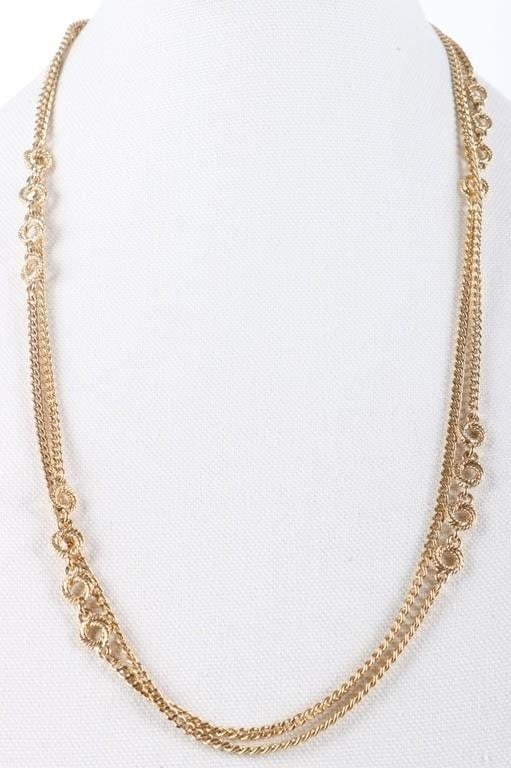 MONET GOLD-TONED DESIGNER LADIES 54' NECKLACE: Monet gold-toned designer ladies 54" long necklace. Size: 54" long Condition: Very fine.