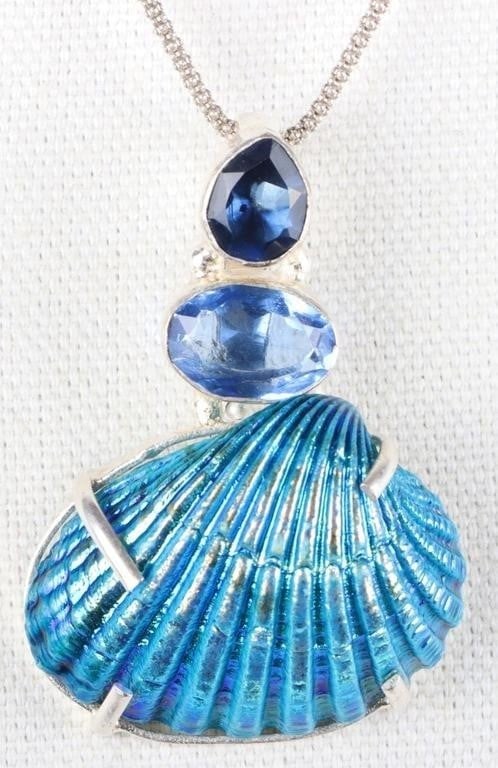 STERLING SILVER SEASHELL BLUE GEM LADIES NECKLACE (1 of 4)