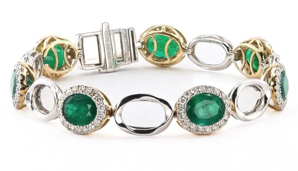 11.83CTW EMERALD 1.82CTW DIA 14K W/Y GOLD BRACELET (1 of 4)