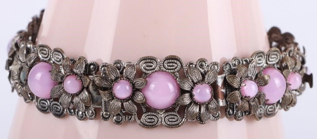 7.5' CZECHO FILIGREE PINK STONE FLOWER BRACELET (1 of 3)