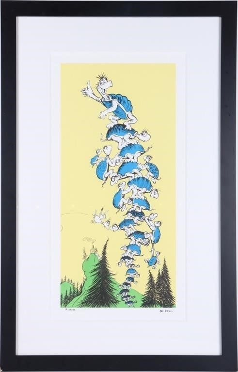 DR SEUSS YERTLE THE TURTLE LITHOGRAPH 133/155: Limited lithograph (133/155) of Yertle the Turtle, based on the original drawing by Dr. Seuss. The signature is printed and the series was released after the author and cartoonist's death. Includes ce