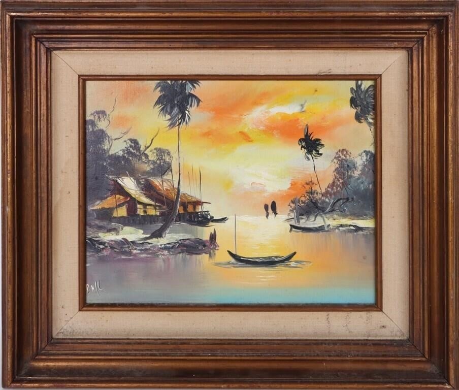 OIL ON CANVAS OF A SUNSET IN TROPICAL CANAL FRAMED (1 of 4)