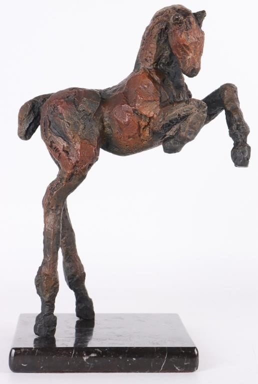 SIRI HOLLANDER BRONZE HORSE REARING SCULPTURE: Siri Hollander (1959-Current, American) Bronze Sculpture of a Horse Rearing. Siri Hollanderâ€™s entire process started from an innate desire to work in large format but being self-taught she h