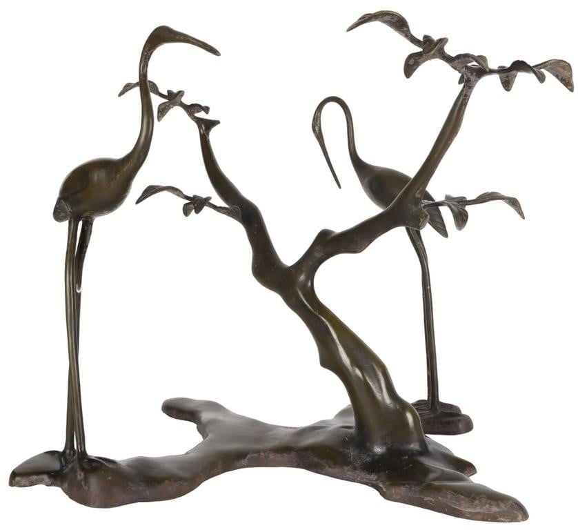 VINTAGE BRONZE CRANE & TREE BRANCH SCULPTURE (1 of 8)