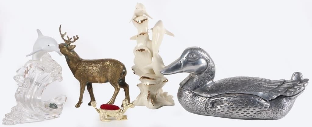 ASSORTED ANIMAL STATUES DOLPHINS DEER DUCK DOG (5) (1 of 5)