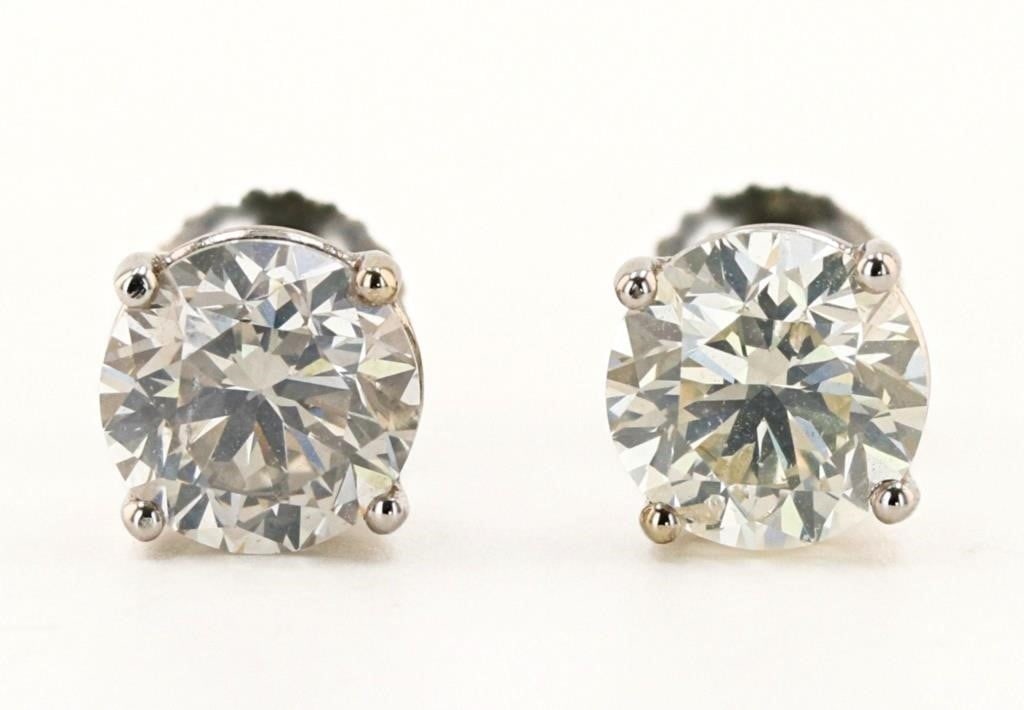 2.99CTW 18K WHITE GOLD LADIES STUD EARRINGS NEW (1 of 6)