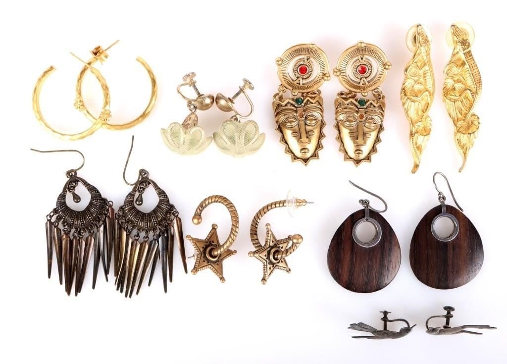 VINTAGE ARTISANAL FASHION EARRING LOT (8 PAIRS) (1 of 6)