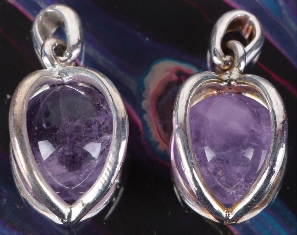 STERLING SILVER LADIES EARRINGS W/ LARGE AMETHYSTS (1 of 3)