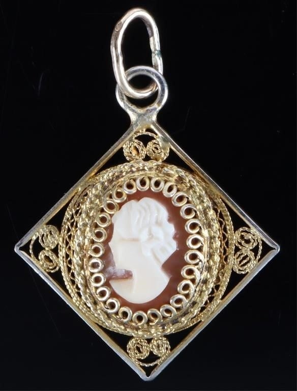 14K YELLOW GOLD FILIGREE CAMEO LADIES PENDANT (1 of 3)
