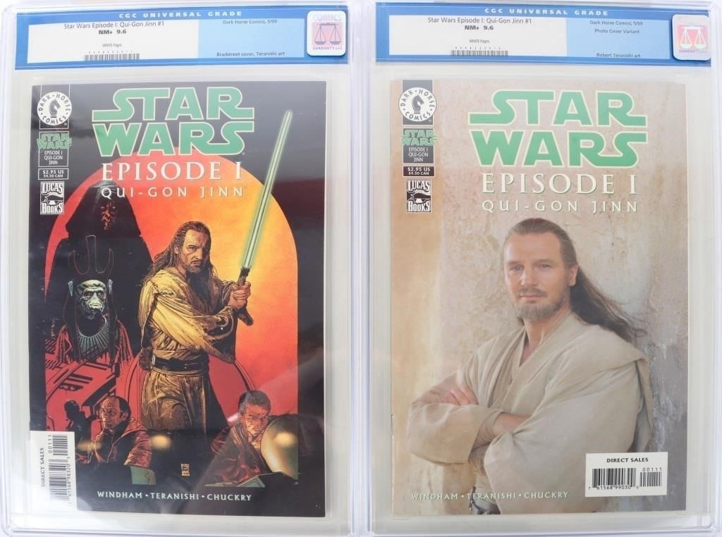 STAR WARS QUI-GON JINN #1 TWO VERS. CGC 9.6 BOTH: Star Wars Episode I Qui-Gon Jinn #1. CGC 9.6 & Photo Cover variant CGC 9.6. CGC are old label. Condition: Both are CGC 9.6 Comic books Dark Horse Modern Age (1985-Present) Graded and Slabbed