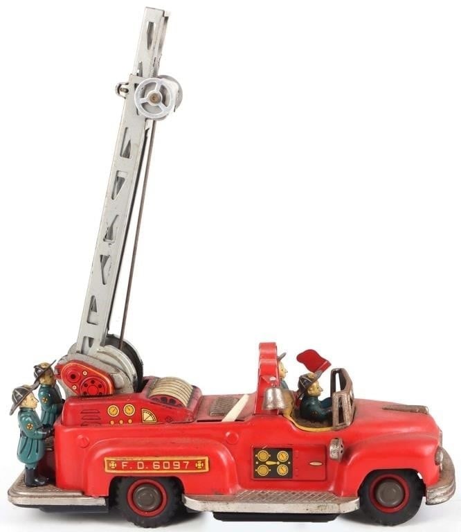 ANTIQUE NOMURA 1960S TIN FIRE TRUCK F. D. 6097 (1 of 4)