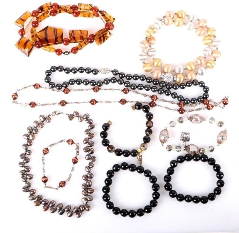 LARGE BEADED NECKLACES & BRACELETS - LOT OF 9 (1 of 9)