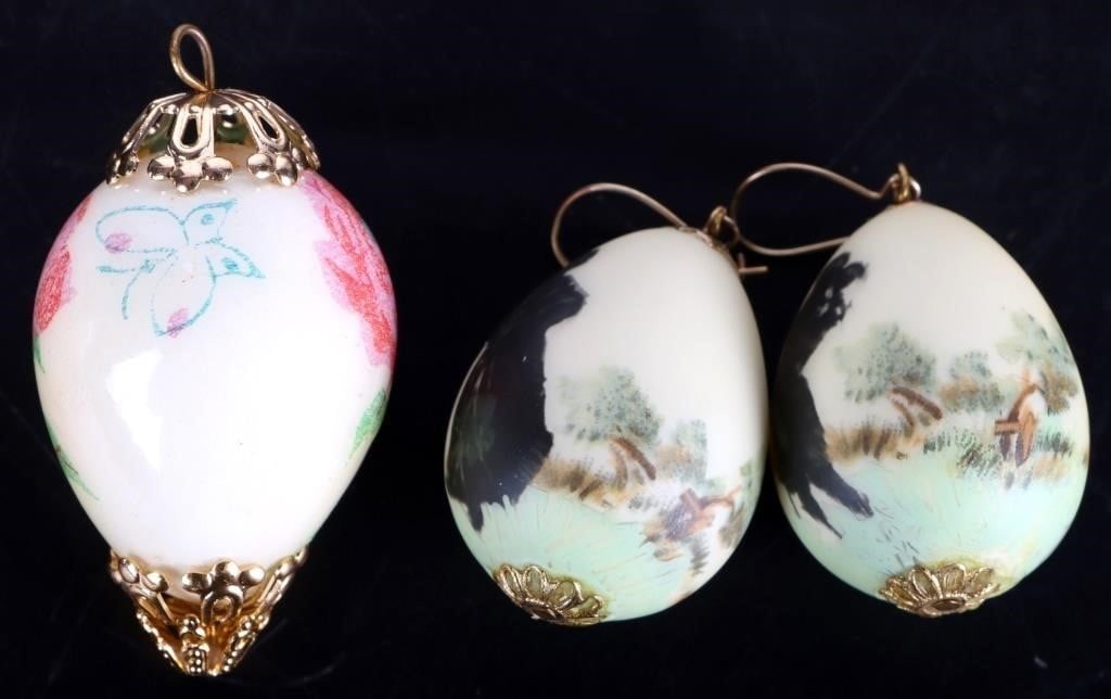 VINTAGE HAND PAINTED REAL EGG EARRINGS/ PENDANT (1 of 4)