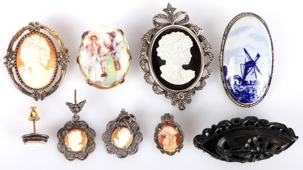 VINTAGE STERLING CAMEO & PORCELAIN JEWELRY (1 of 3)