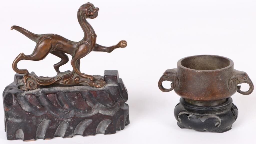 CHINESE WOODEN & BRONZE TEMPLE ITEMS - (2) (1 of 3)