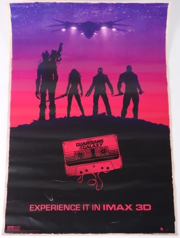 GUARDIANS OF THE GALAXY IMAX 3D PROMO POSTER: Marvel Guardians of the Galaxy IMAX-D promo print poster- 2014 - 19 X 13." Poster is vivid in color and design. Printed on high-quality poster paper, some writing on the backside near the bottom. Size