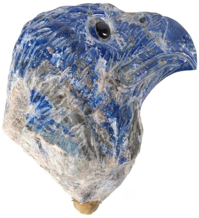 SODALITE CARVED BALD EAGLE HEAD STATUE/PAPERWEIGHT: Sodalite carved bald eagle head statue/ paperweight. Size: 4.00" X 4.25" Condition: Little to no wear, see images for details.
