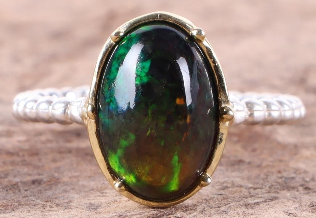 STERLING SILVER CABOCHON BLACK OPAL LADIES RING (1 of 4)