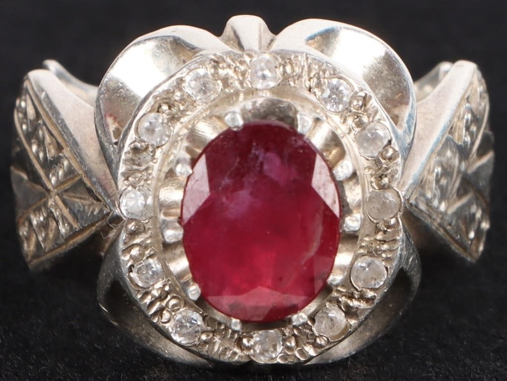 STERLING SILVER RUBY ORNATE CARVED LADIES RING (1 of 3)