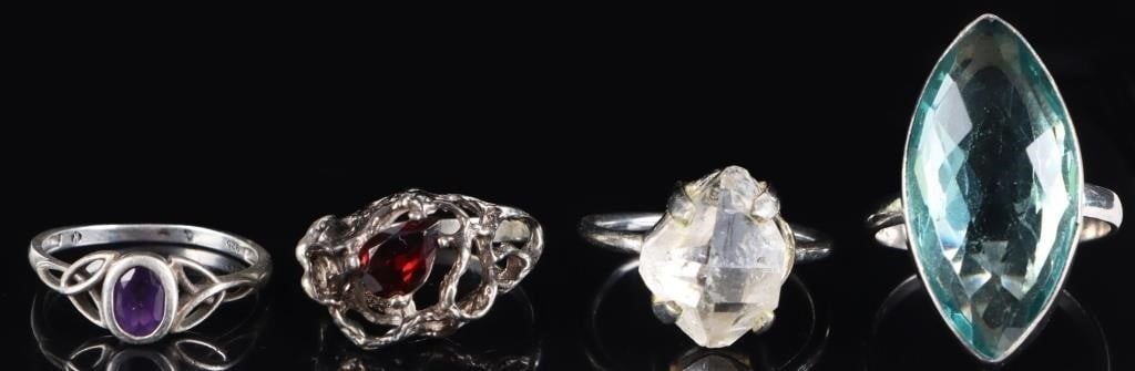 STERLING SILVER ASSORTED GEM LADIES RINGS - (4) (1 of 10)