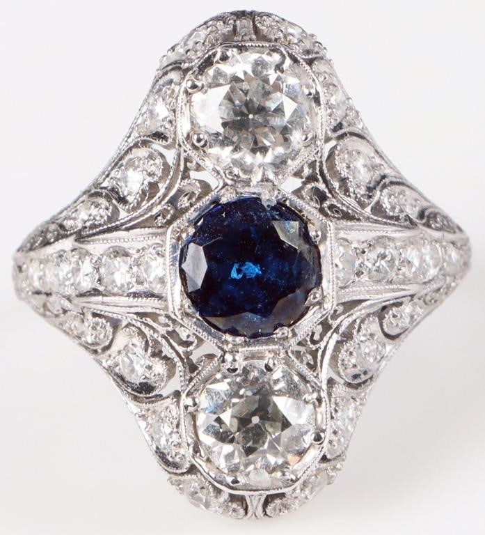 1.68CTW NATURAL DIA & SPINEL PLAT. ART DECO RING (1 of 6)