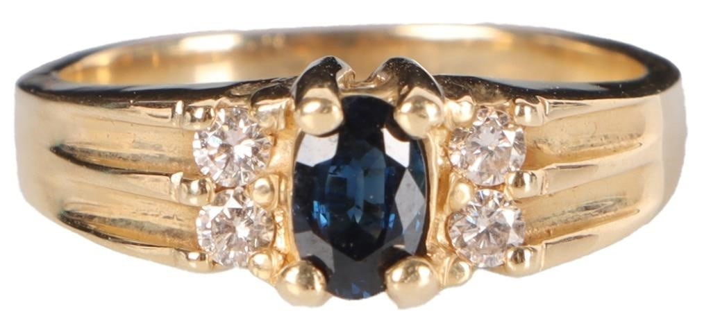 14K YELLOW GOLD SAPPHIRE DIAMOND LADIES RING (1 of 6)