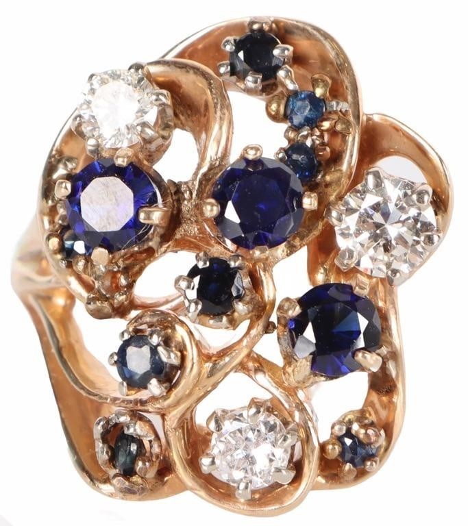 14K YELLOW GOLD NATURAL DIAMOND SAPPHIRE RING (1 of 5)