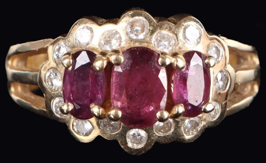 14K YELLOW GOLD PINK RUBY DIAMOND LADIES RING (1 of 4)