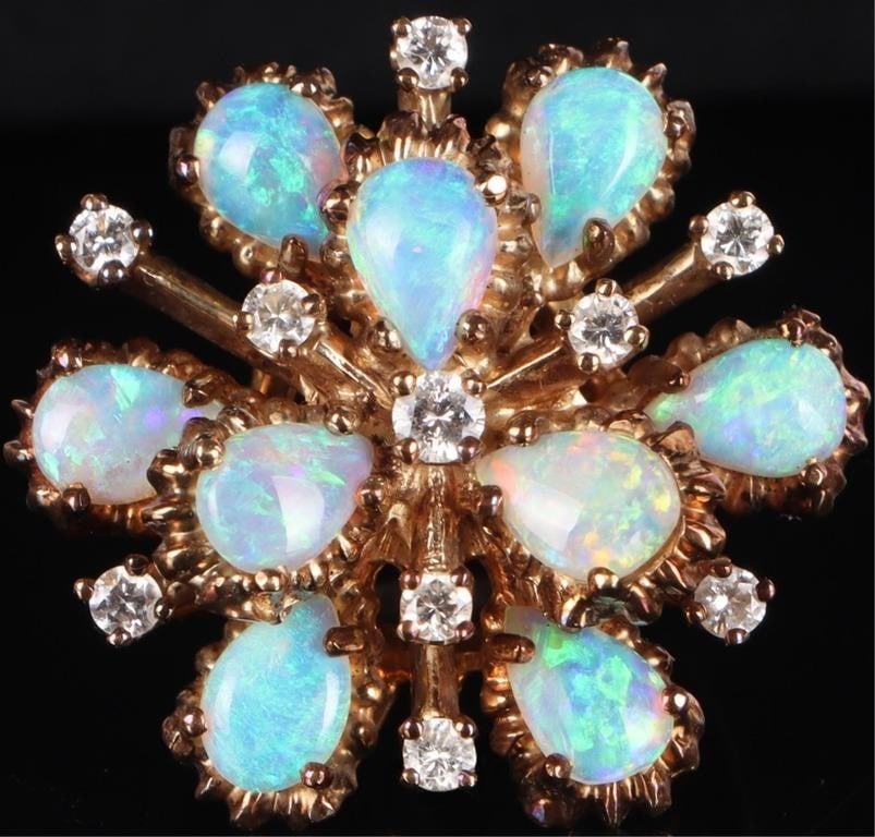 HEAVY 14K GOLD OPAL NATURAL DIAMOND LADIES RING (1 of 5)