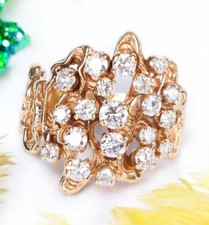 1.5CTW DIAMOND LADIES 14K GOLD CLUSTER RING (1 of 5)