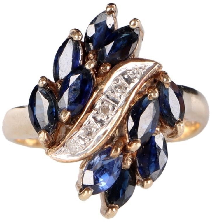 14K YELLOW GOLD LADIES RING W/ SAPPHIRE & DIAMONDS (1 of 4)
