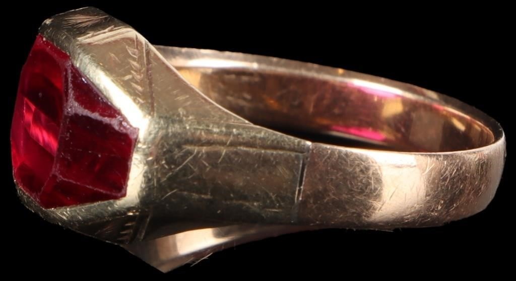 ~4.35CT OCTAGONAL RUBY 14K YELLOW GOLD MENS RING - 3