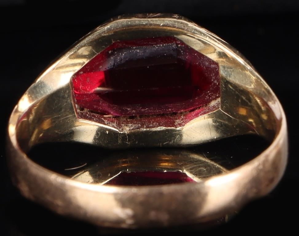 ~4.35CT OCTAGONAL RUBY 14K YELLOW GOLD MENS RING - 4