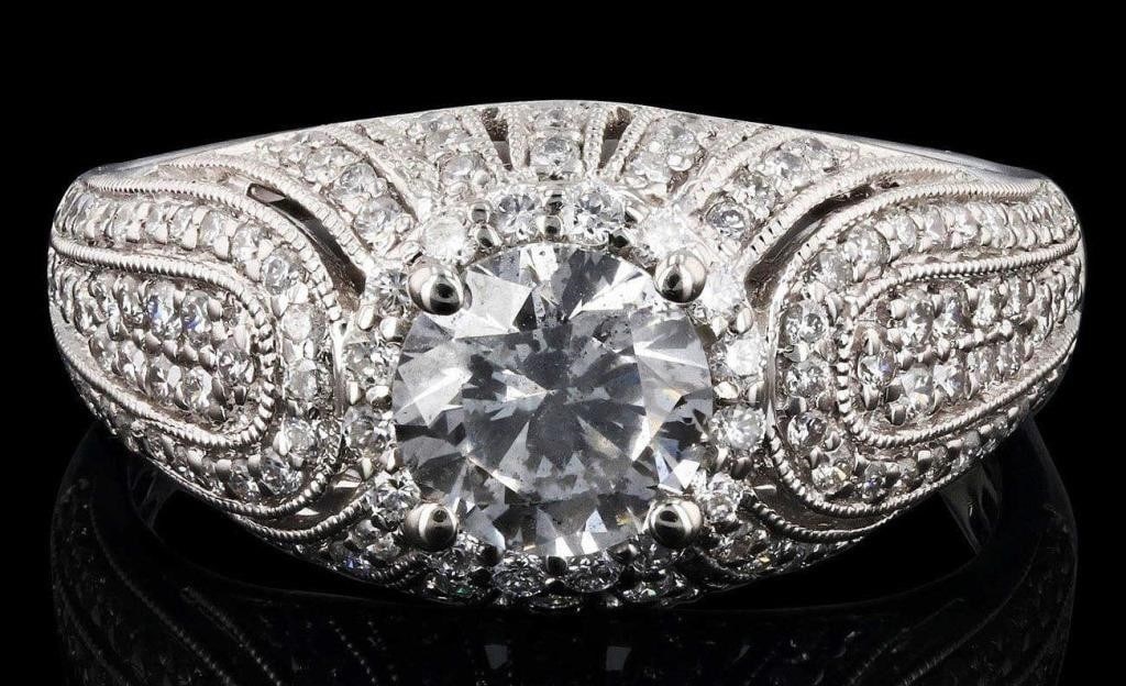 1.51 CTW DIAMOND .91CT CENTER PLATINUM LADIES RING (1 of 4)