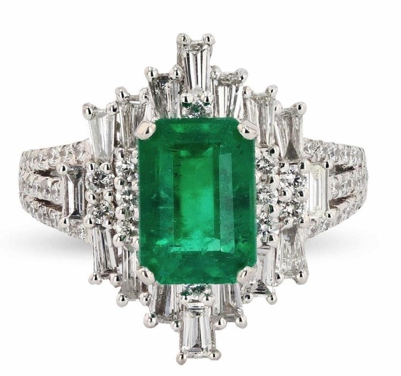 1.97CT EMERALD 1.19CTW DIAMOND PLATINUM RING (1 of 4)