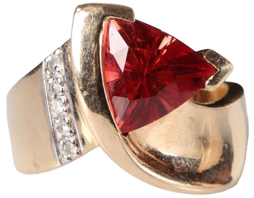 10K YELLOW GOLD PADPARADSCHA SAPPHIRE DIAMOND RING (1 of 5)